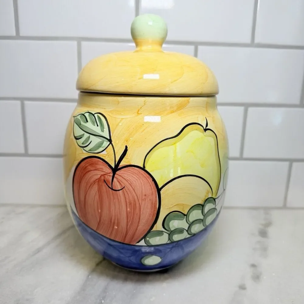 Bella Ceramica Alfresco Fruit #1 Canister 10” Hand Painted Jar Crock